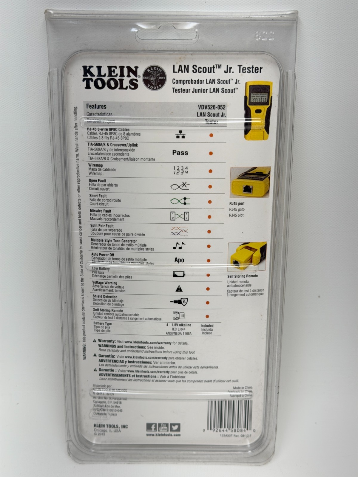 Klein Tools VDV526-052 LAN Scout Jr Tester RJ45 Ethernet Network Cable Tester NE