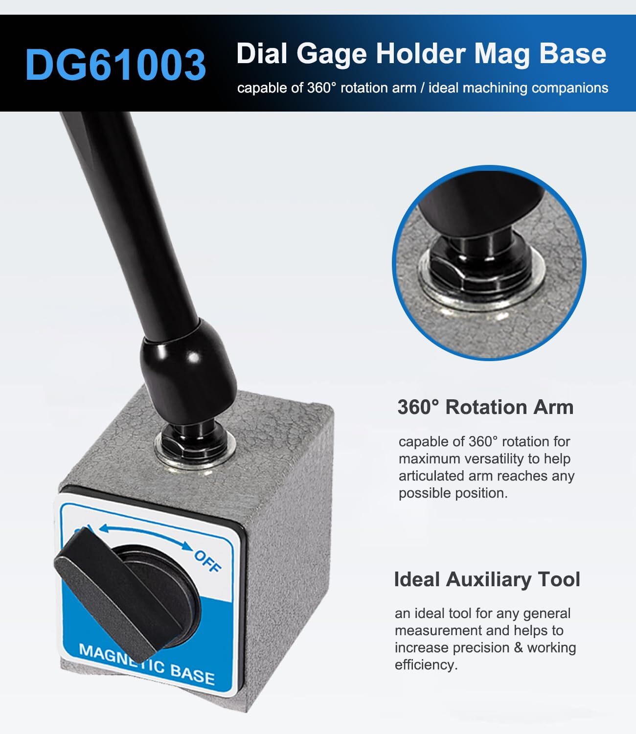 For DG61003 Noga Dial Gage Test Indicator Holder Magnetic Base 176lb Fine Adjust
