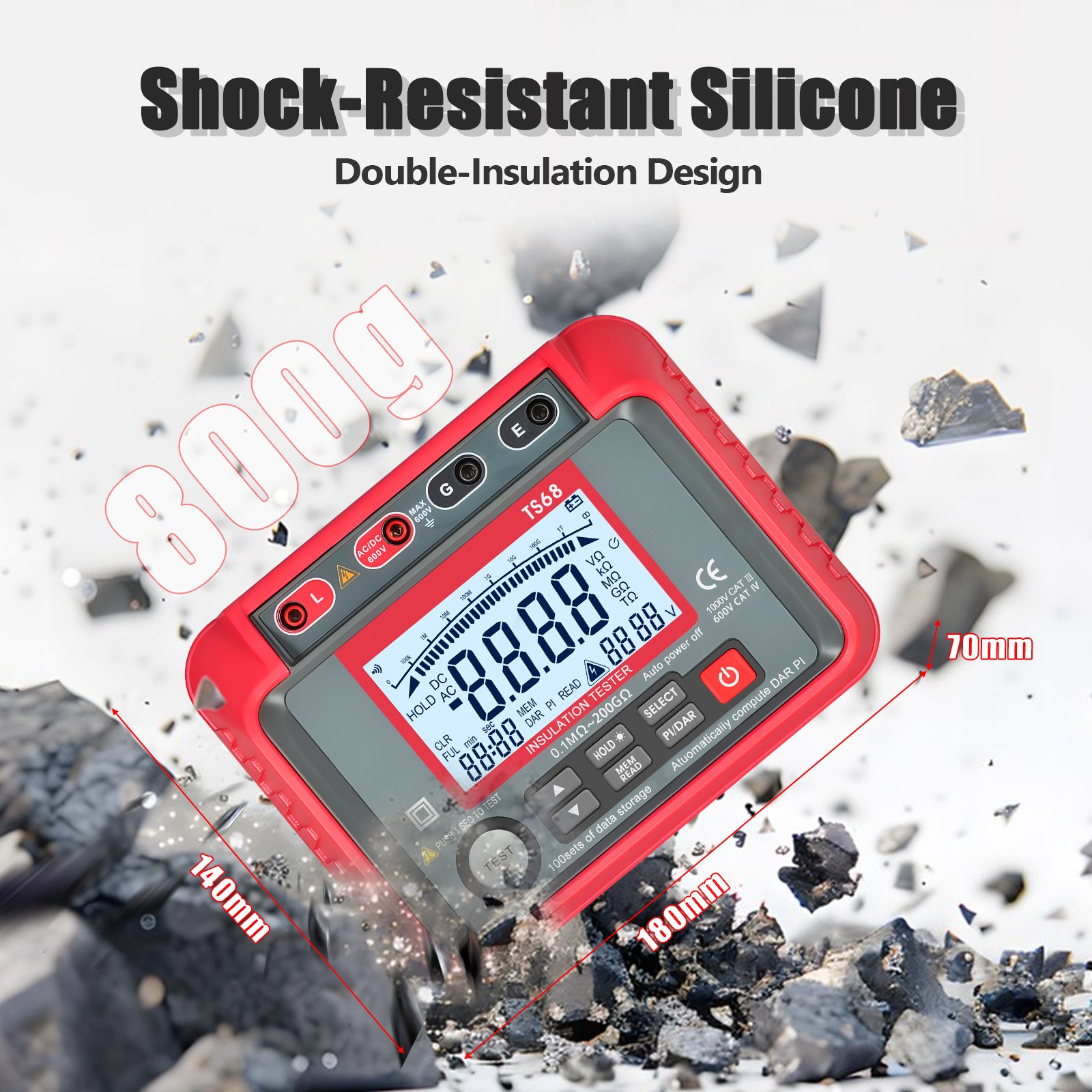 Insulation Resistance Tester 2500V Megohmmeter PI DAR Data Hold Backlight AC/DCV
