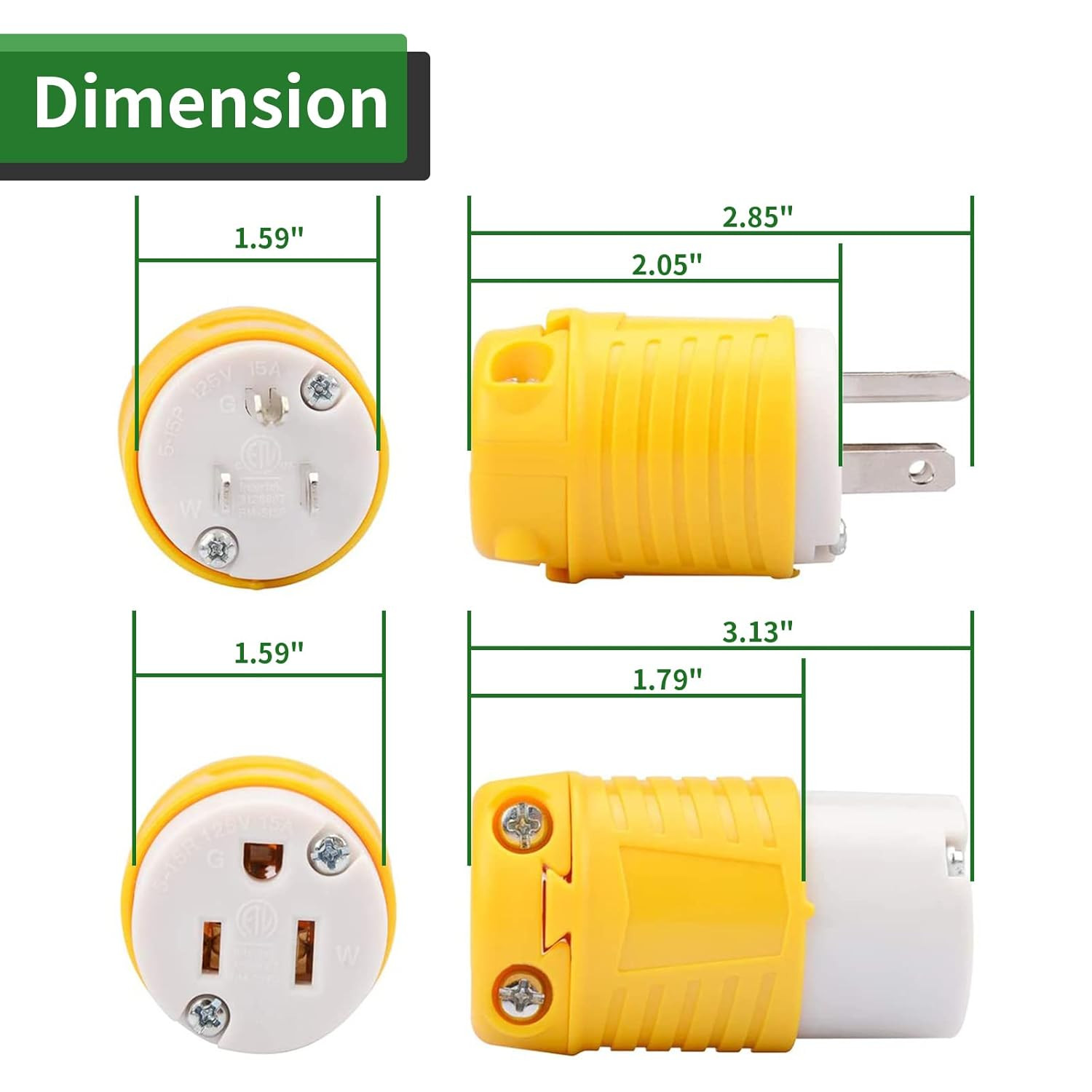 6 Pack Nema 5-15P Replacement Electrical Plugs 15A 125V For Extension Cords