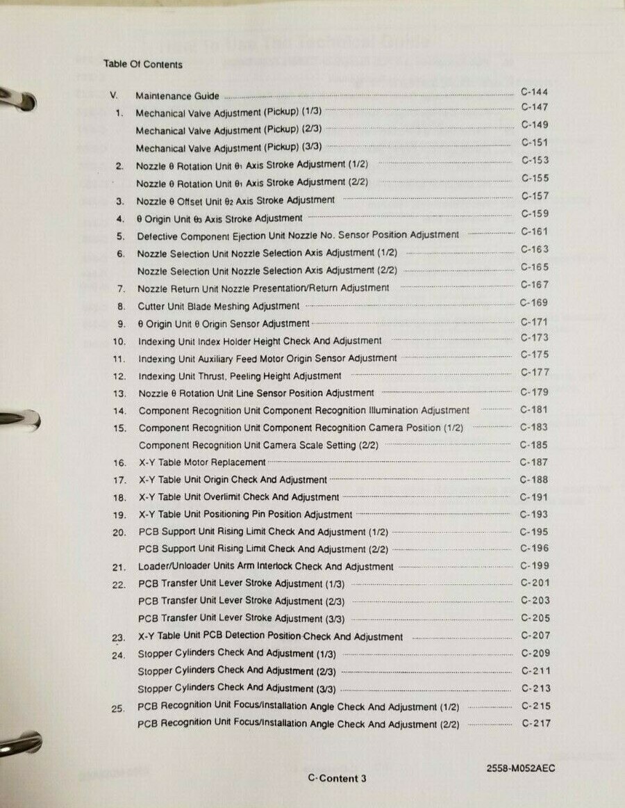 Panasonic Panasert MV-II MV2 Ops,Maint,Tech / MV2C Tech Manual NM-2558 / NM-2559