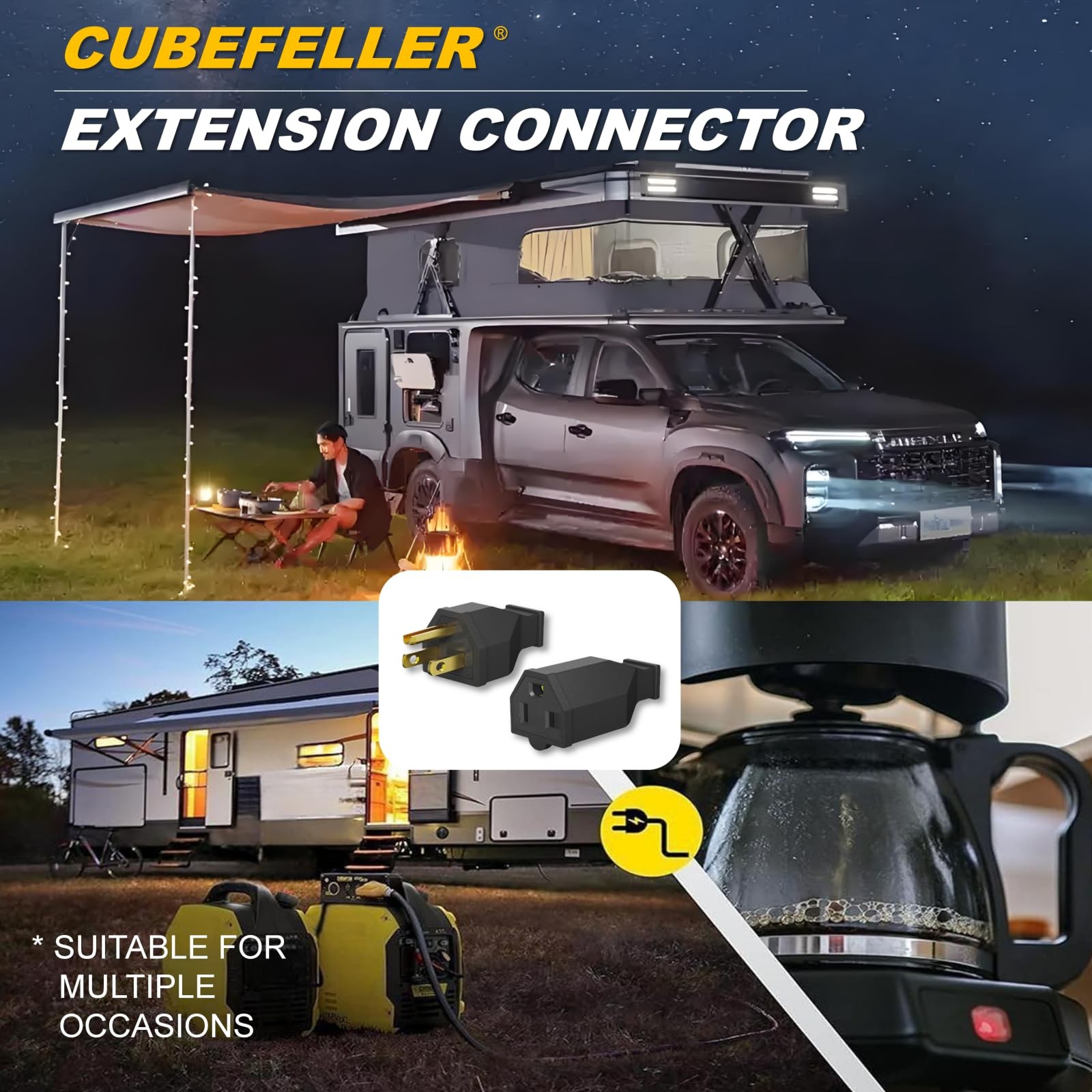CUBEFELLER® Extension Cord Ends Male Kit, Replacement Plug, 15Amp, black