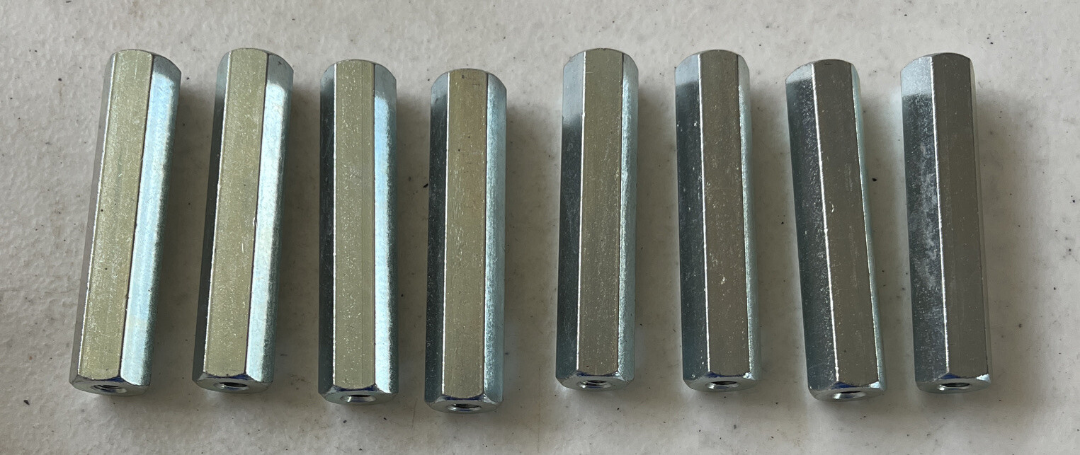 [8 Pack] Zinc Plated Steel Female 1/2” Hex standoffs 12-24 Thread x 2 1/2” Long