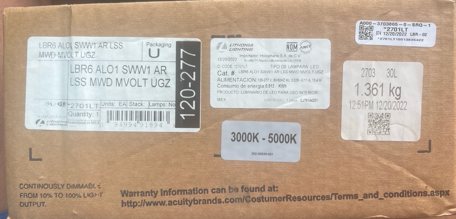 Lithonia LBR6 LED Recessed Downlight 120–277V 3000–5000K