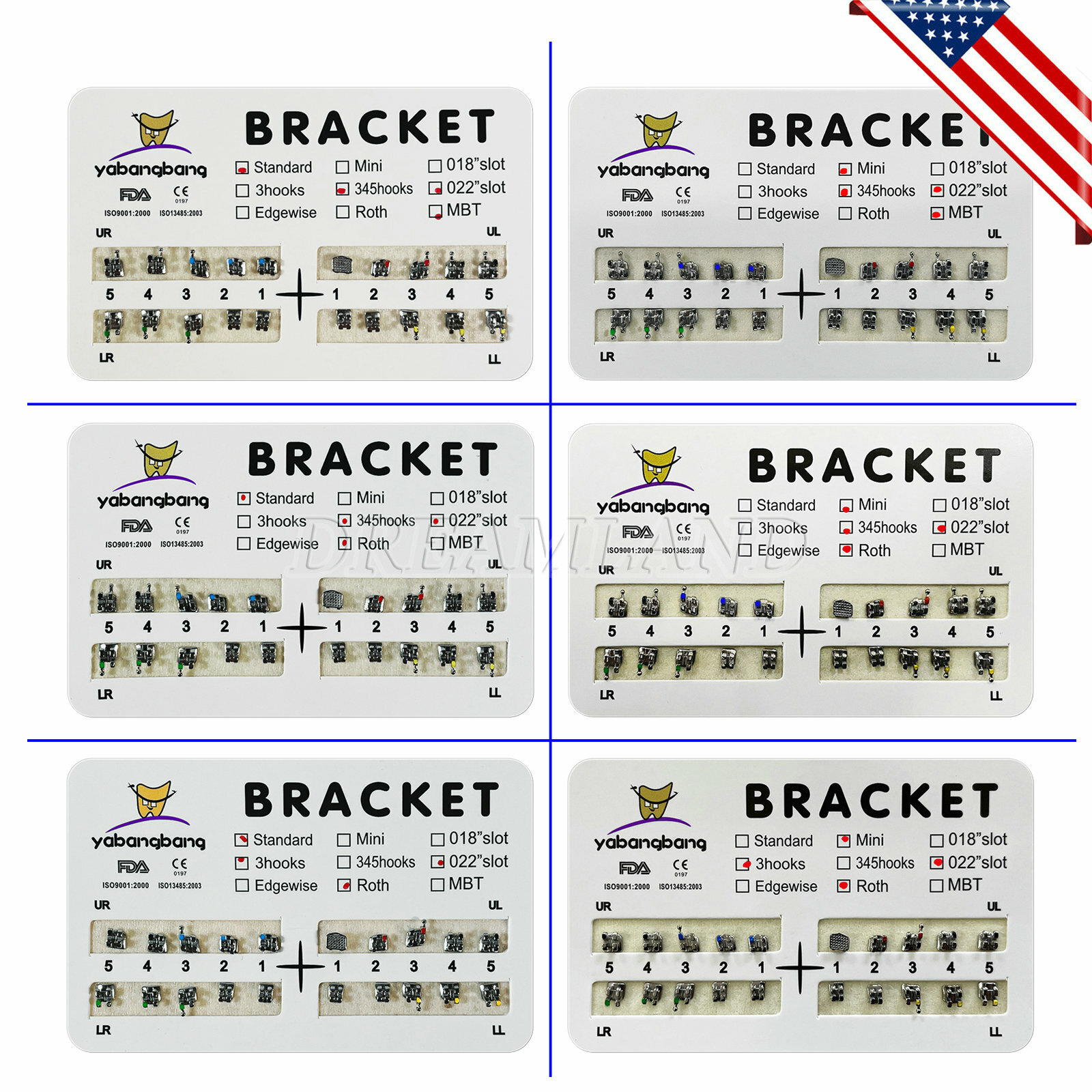 Dental Ortho Brackets Braces Mini/Standard MBT/Roth 022/018 Hooks 345