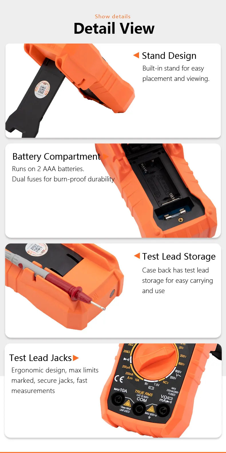 Digital Multimeter Portable Compact Manual Ranging Voltage Current Resistance
