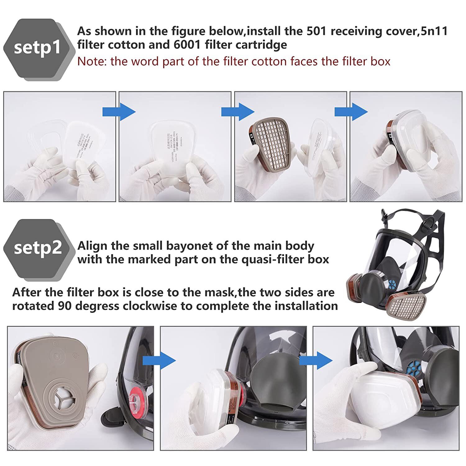 Full Face Respirator Gas Mask for Chemical Organic Vapors Dust Painting Spraying
