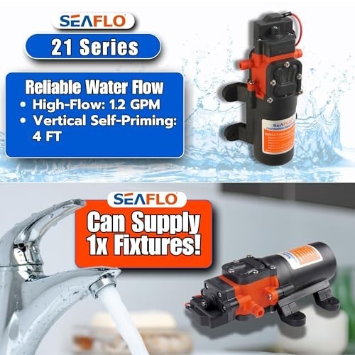 12V DC Water Pressure Diaphragm Pump – 1.2 GPM, 35 PSI, Adjustable Switch, Quiet