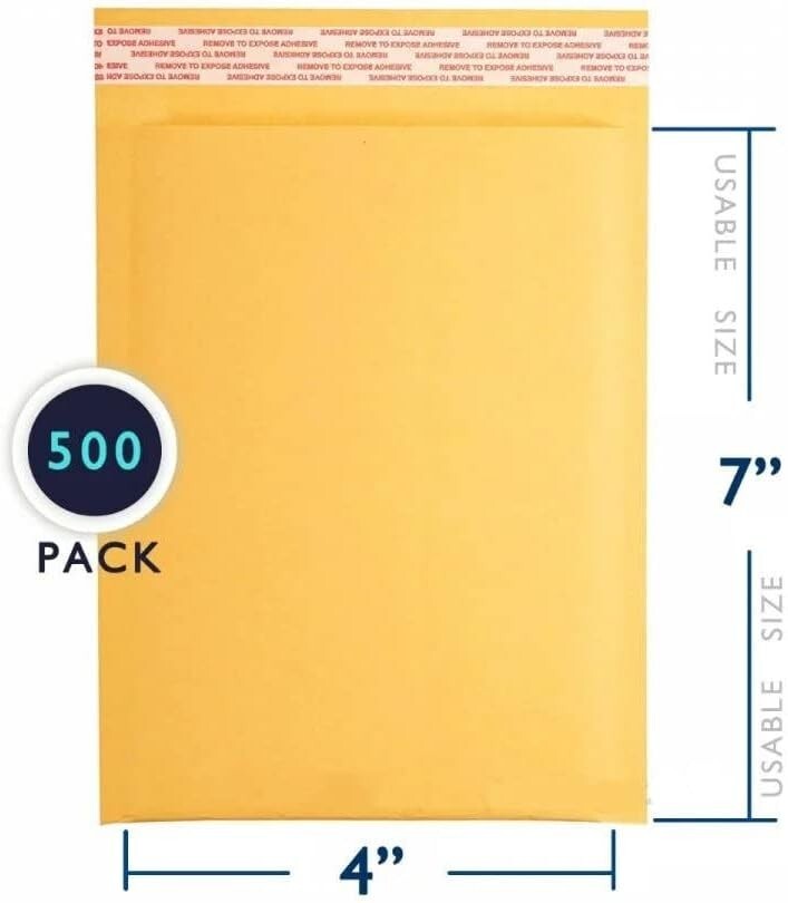 500 PC #000 4×8 Kraft Bubble Envelopes Yellow Padded Shipping Self Seal Mailers
