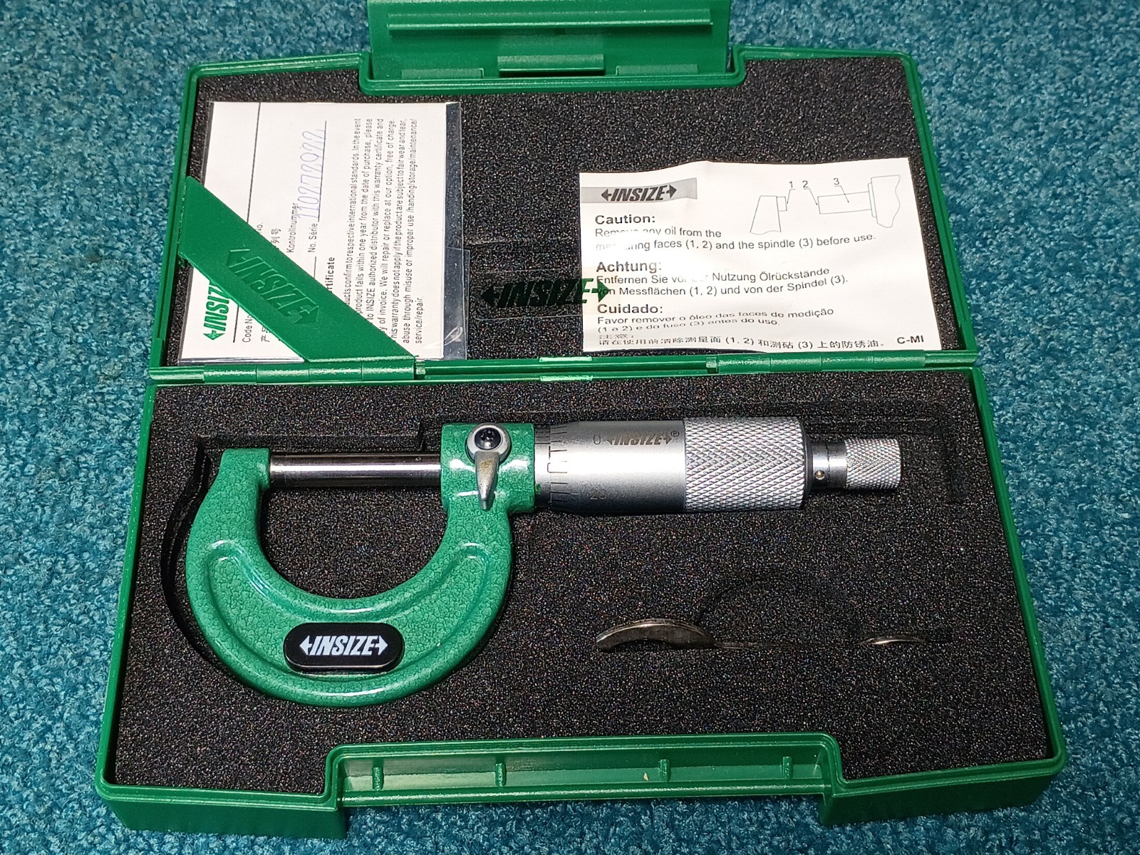 Insize Outside Micrometer 0-1″ Resolution 0.0001″ Model 3203-1 MPN 816564 W/Box