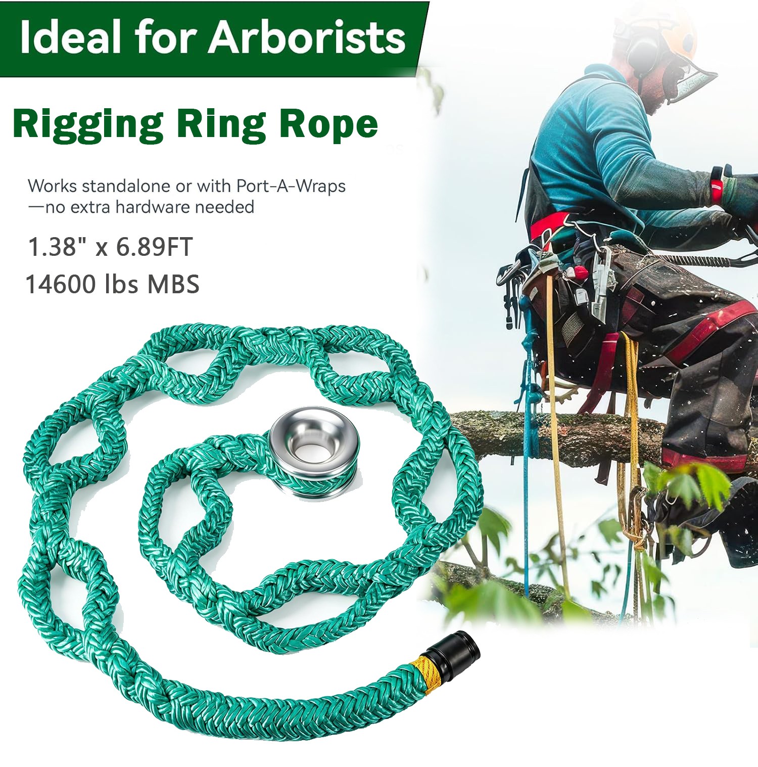 Rigging Ring Sling Rope, Arborist Rope 3/4″×6′ w/ 14600 lbs 7-Pocket Adjustment