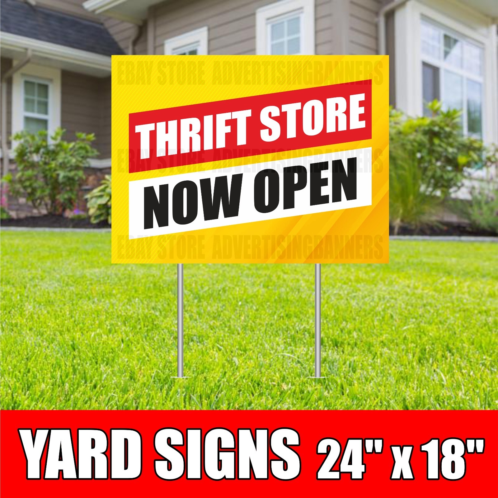 THRIFT STORE NOW OPEN Yard Sign with H-Stakes Big Discount Clearance Resale Shop