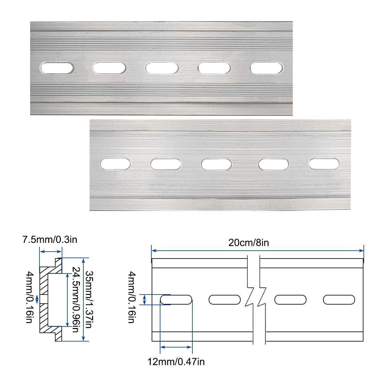 10 Pieces DIN Rail Slotted Aluminum RoHS 8 in. long 35mm 7.5mm 6.67 ft. Total