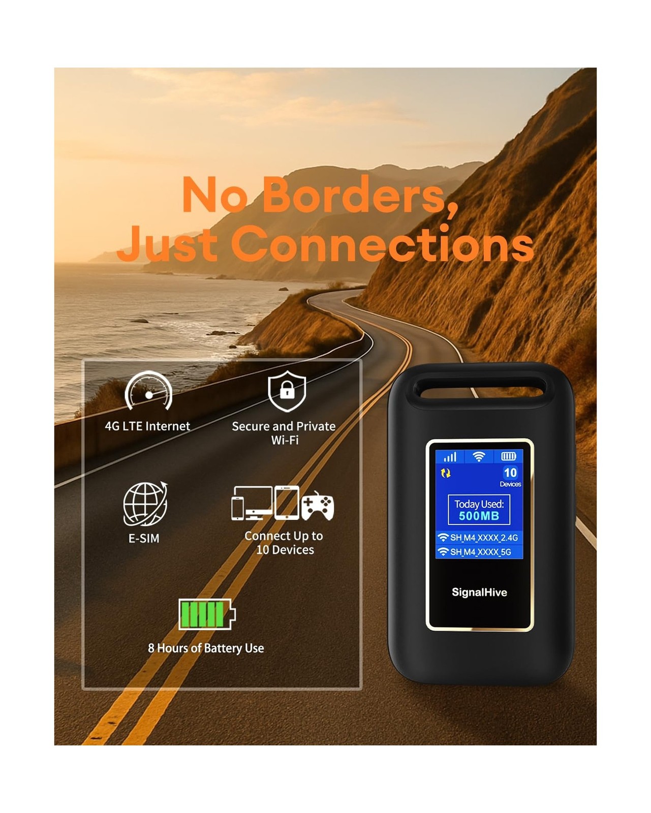 4G LTE Mobile Hotspot(1GB of Monthly Data), Security, No SIM Card, 8hrs Batte…