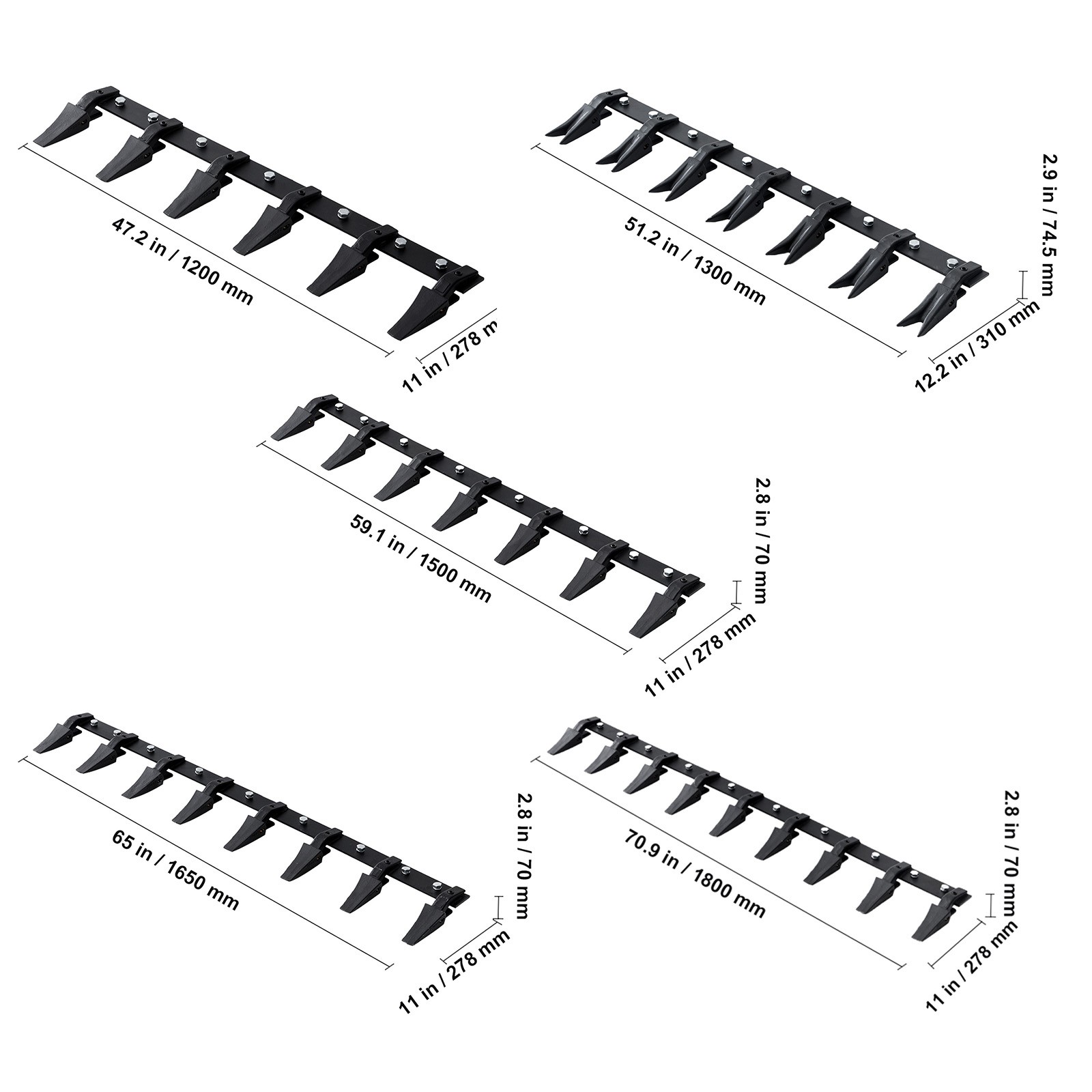VEVOR Bucket Tooth Bar 72» 66» 60» 48» 53» Tractor Bucket 9/8/7/6 Teeth Bar