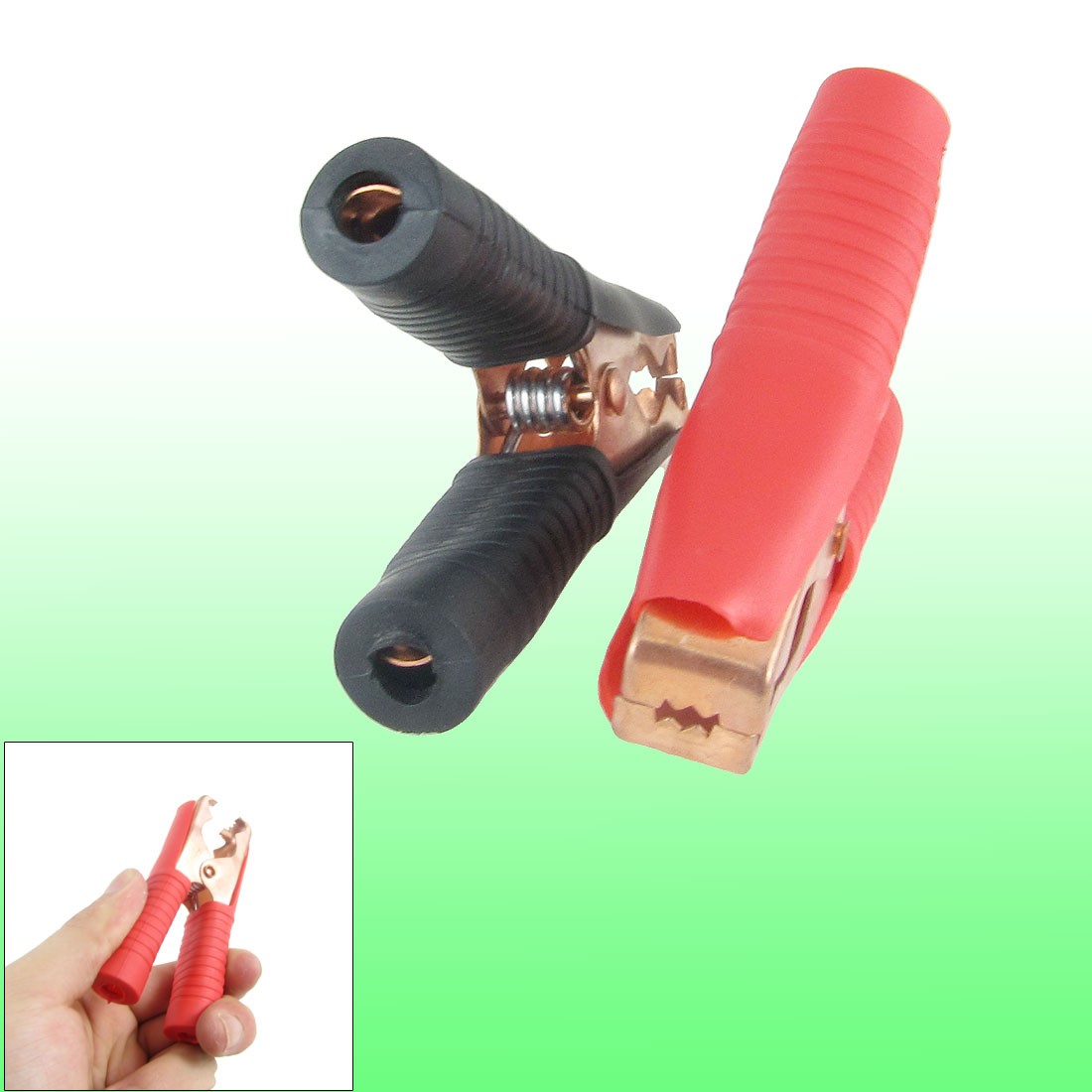 2x Plastic Wrapped Handle 100A Copper Plated Metal Car Alligator Battery Clips