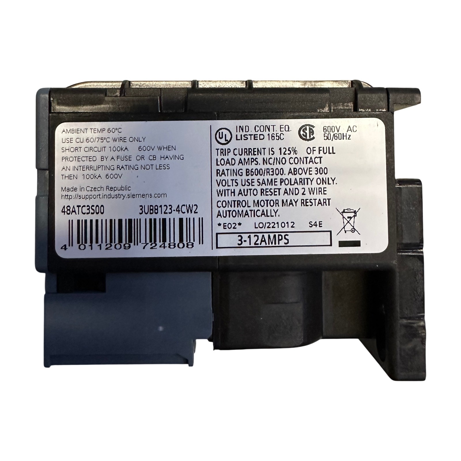Siemens ESP200 48ATC3S00 3-12A Overload Relay 3UB8123-4CW2 600V