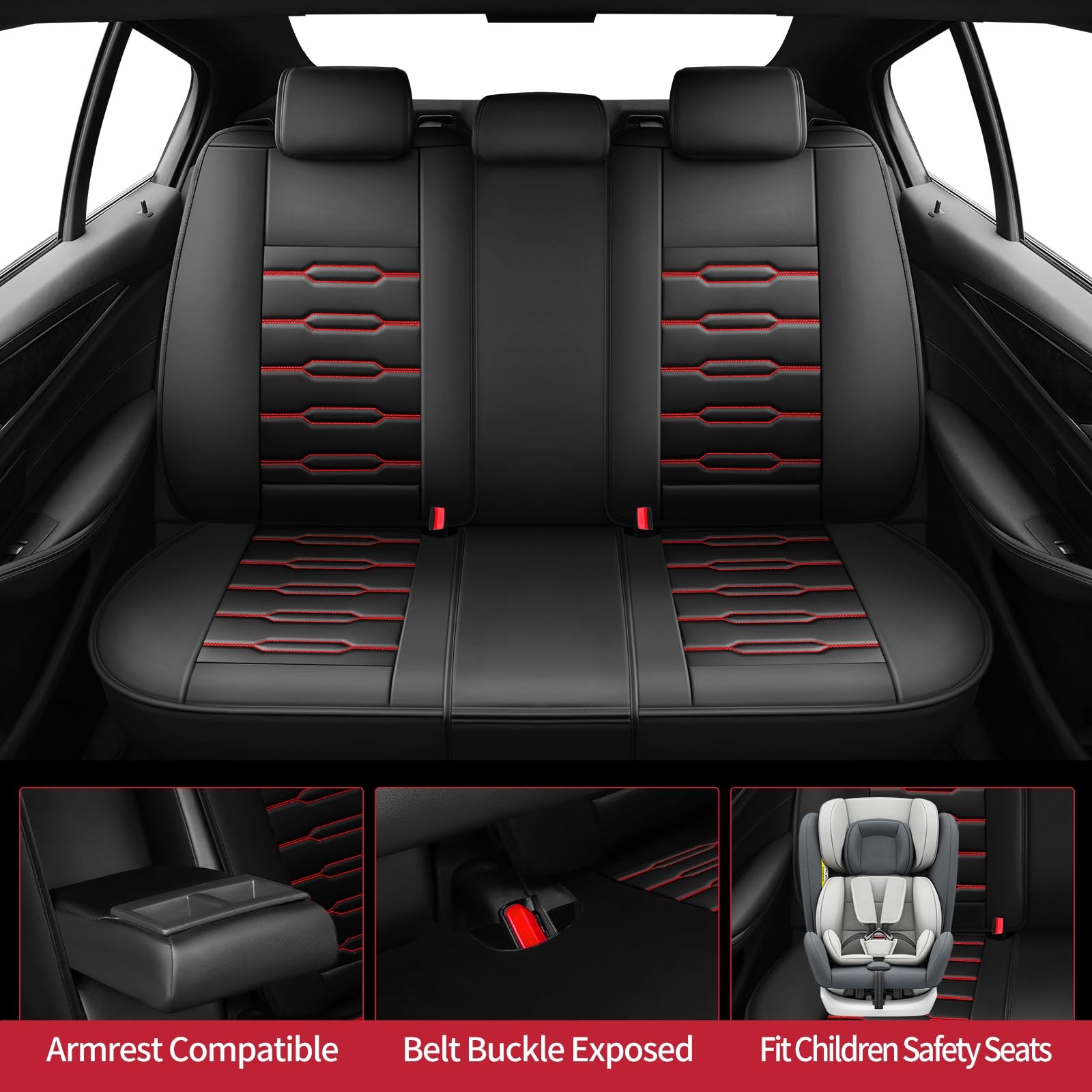 Subaru Outback 10-26 Seat Covers Waterproof Leather Airbag Compatible Black+Red