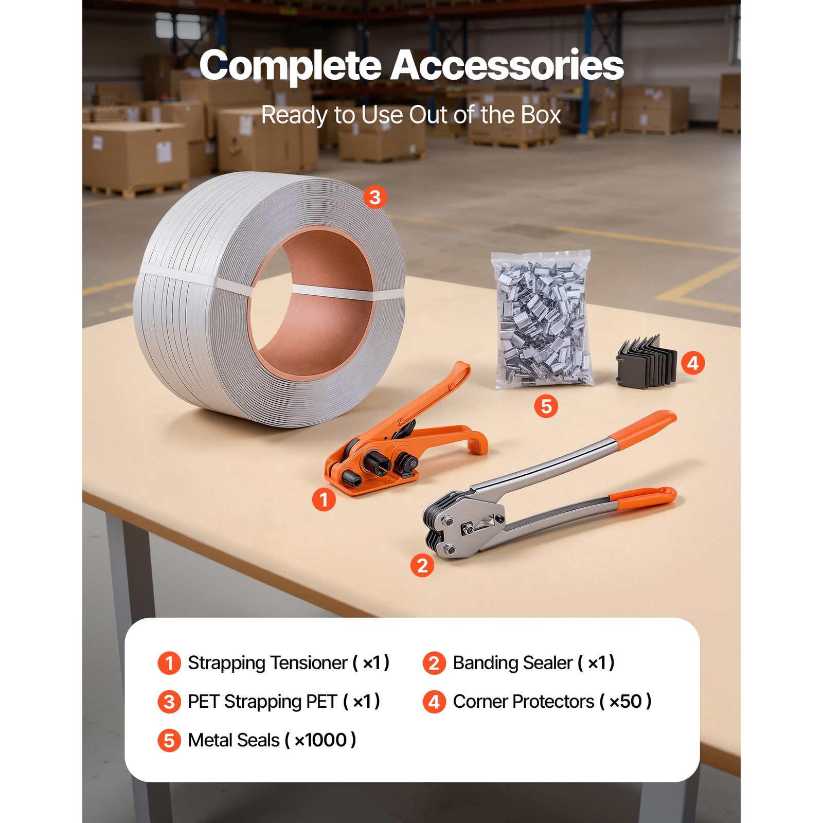 Uimoso 1/2″ PP Banding Strapping Kit w/3200ft Strap 1000 Seals,50 Edge Protector