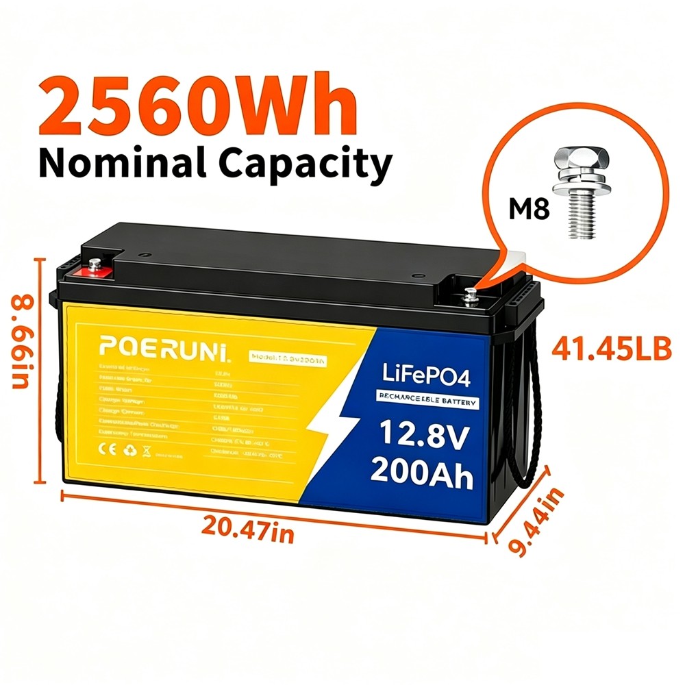 12v 200ah lifepo4 lithium solar battery deep cycle BMS For Off-grid RV Marine