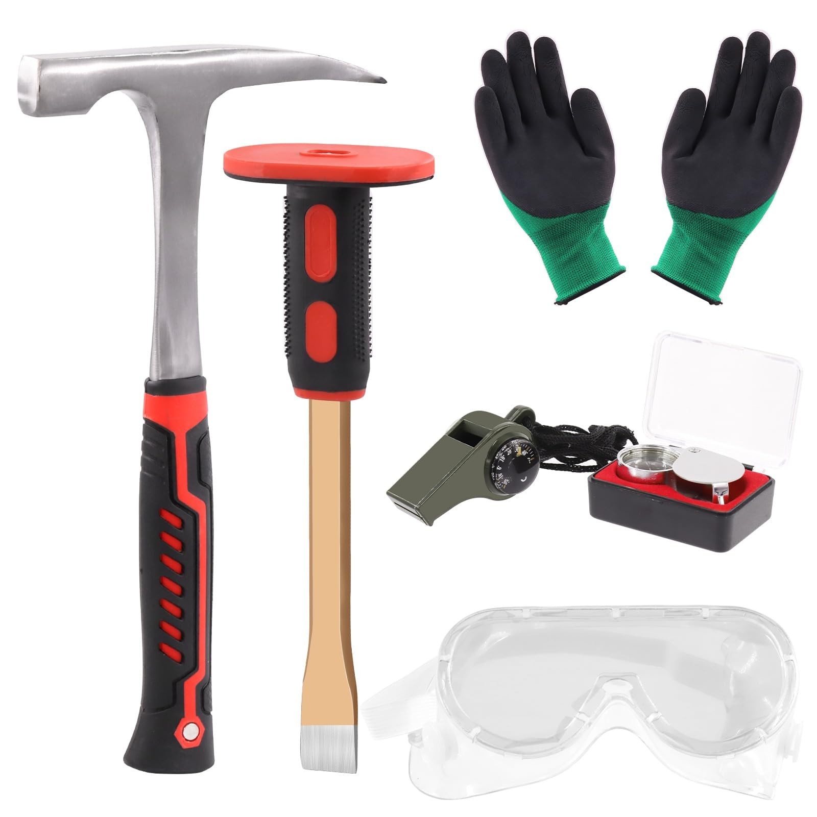 Tanstic 6Pcs Geology Rock Hammer and Chisel Kit, 30oz Hammer & 12″ Digging Ch…