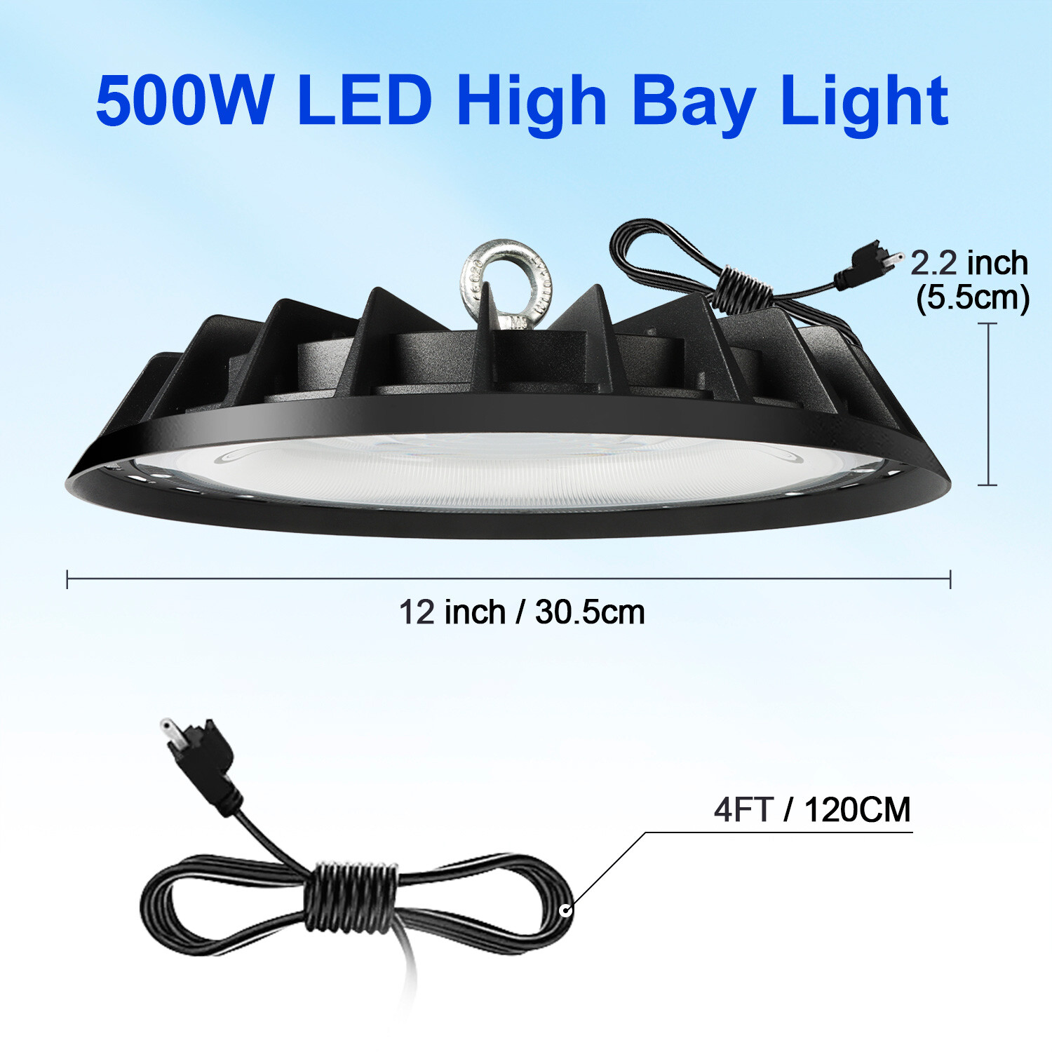 500W Led High Bay Light Commercial Industrial Warehouse Shop Light with US Plug