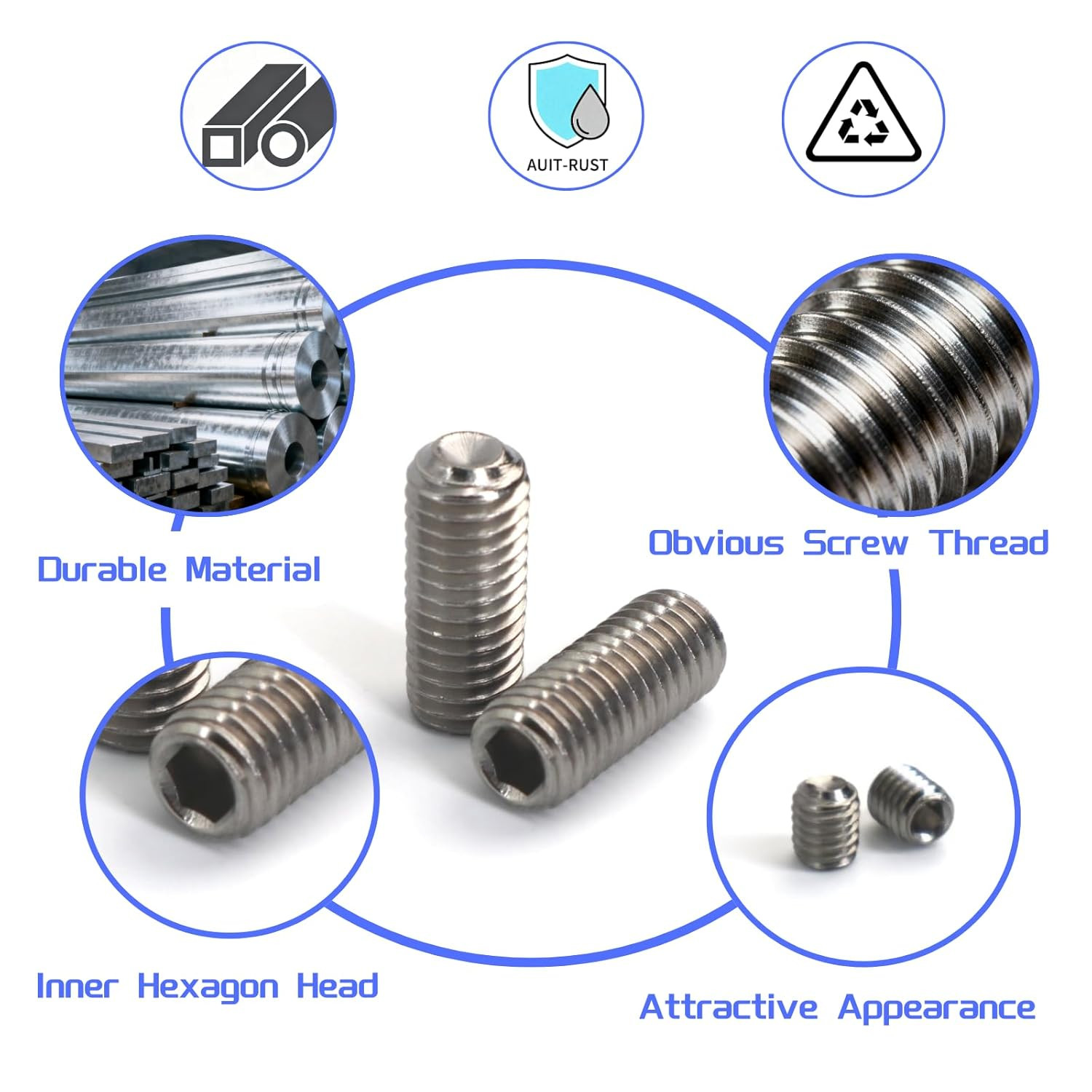 68 Pcs 24 Sizes Set Screw Assortment Kit, Metric Hex Socket Grub Screws, 304