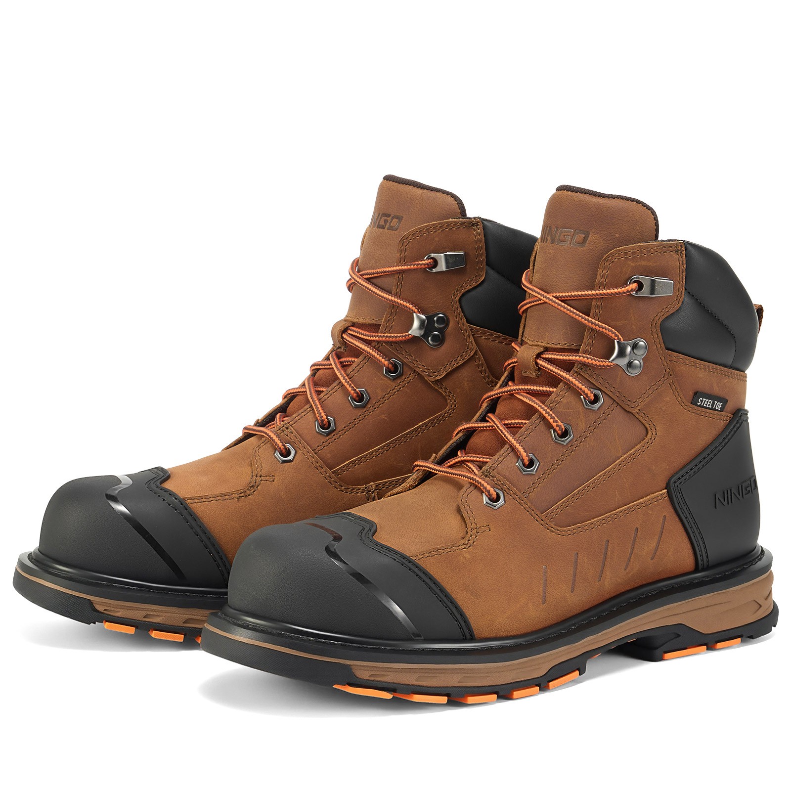 NINGO Men’s Steel Toe Work Boots Puncture Proof Construction Boots EH Protection