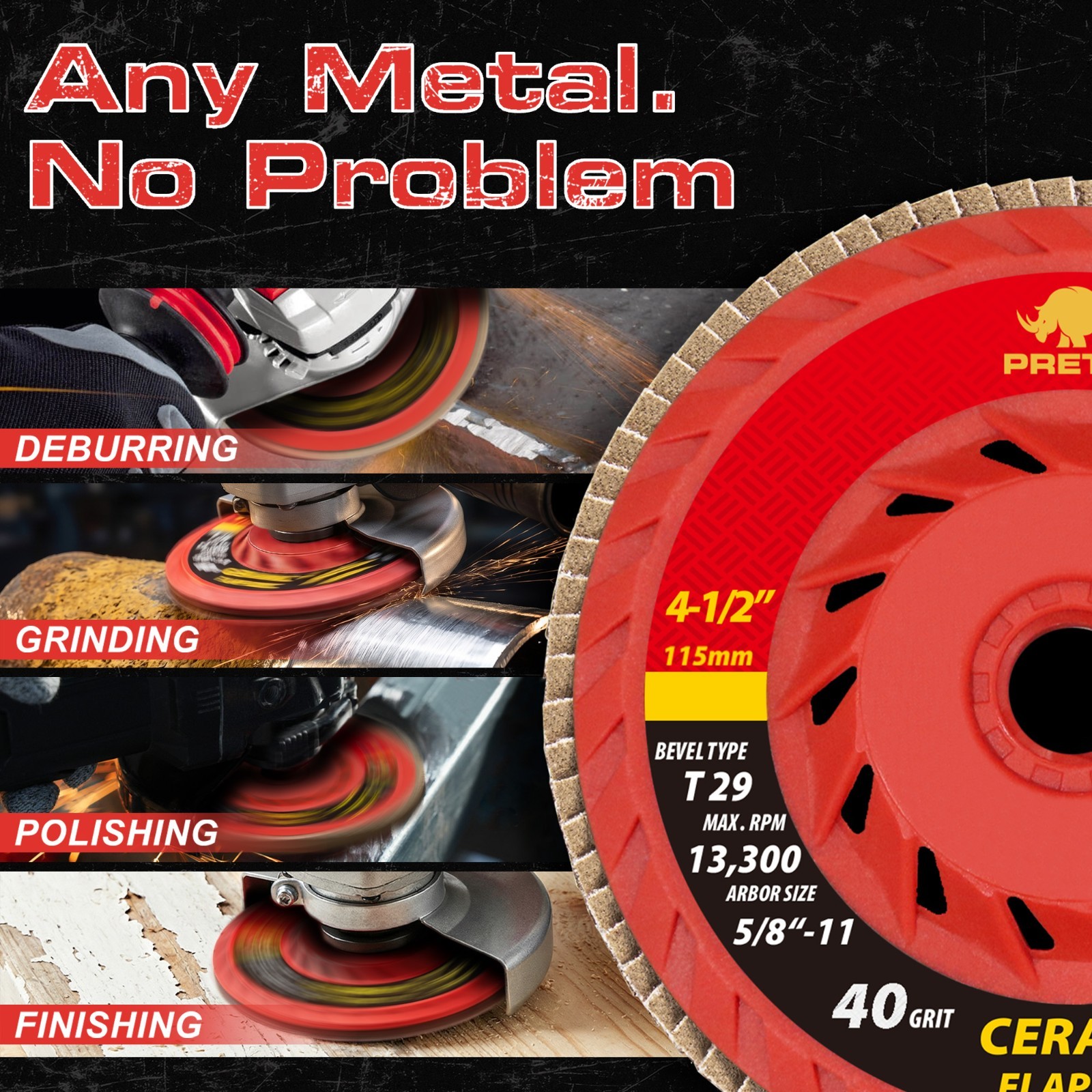 12Pack Ceramic Flap Discs 4-1/2″ 40 Grit T29 5/8-11 Angle Grinder Sanding Wheels