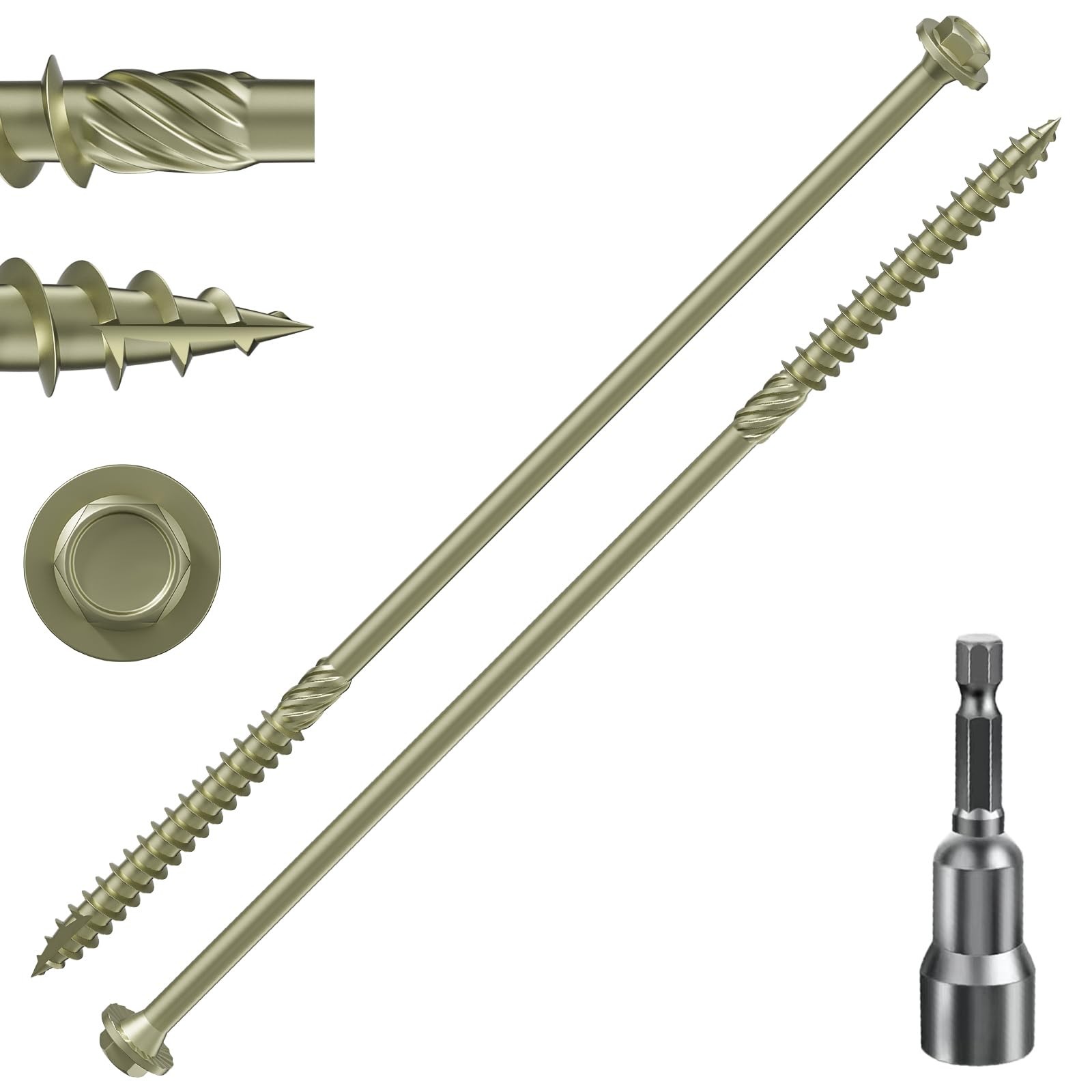 #14 x 12″ 6.3x300mm Yellow Hex Exterior Lag Screws Structural Wood 47 PCS