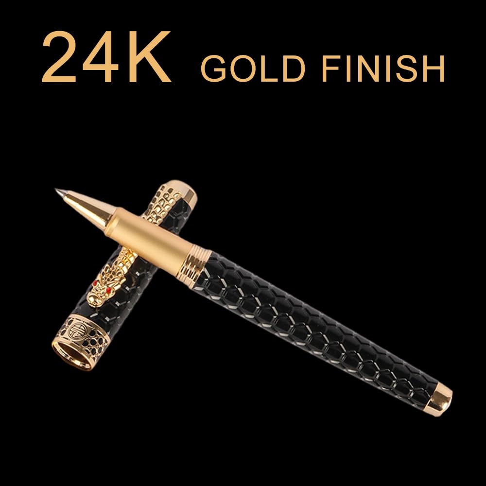 Stunning Luxury Rollerball Pen with 24K Gold Trim,Switzerland Tip with Black Ink