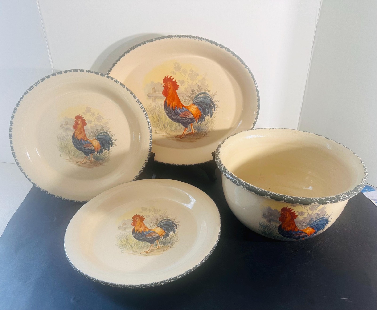 Home & Garden Party Rooster Plates/Oval Serving Platter/Mixing bowl_B