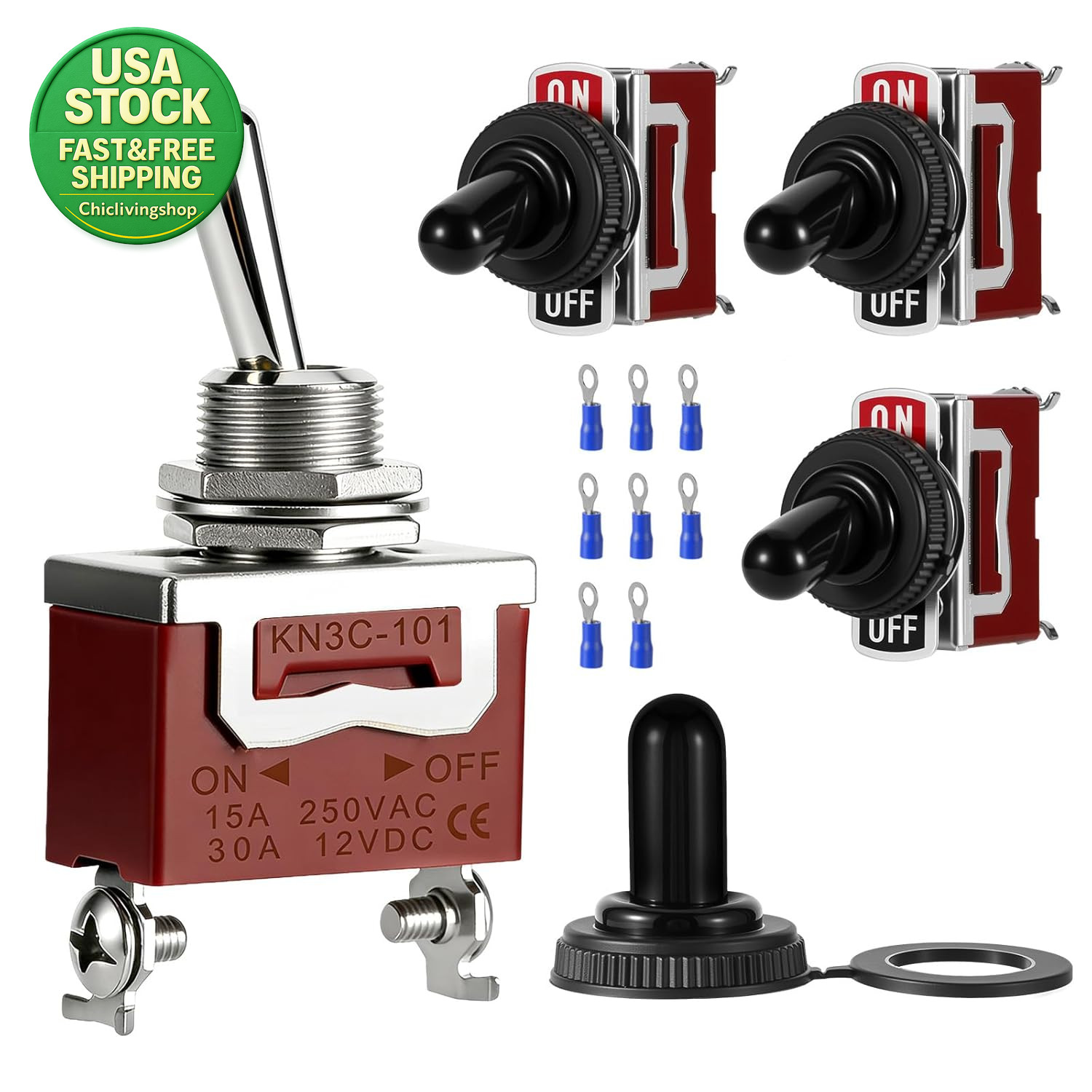 4-Pack Waterproof SPST Toggle Switches 12V DC 30A Heavy Duty Automotive Marine