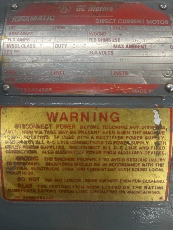 GE KINAMATIC Direct Current Motor 200 HP 500 Volts RPM 1750/2000 Type CDL409AT