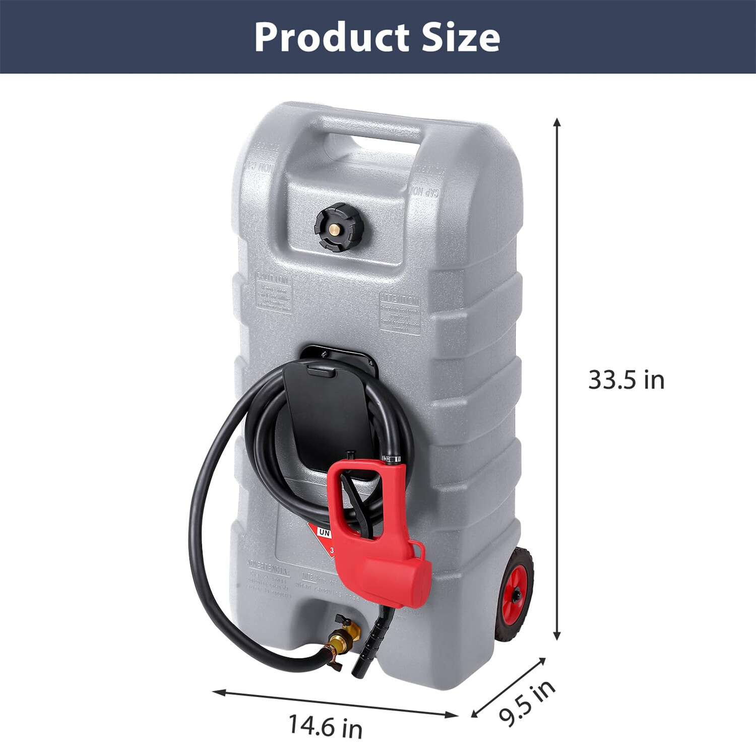 15 Gal Portable Fuel Tank Caddy, Manual Siphon Pump & 10FT Hose for Gas Diesel