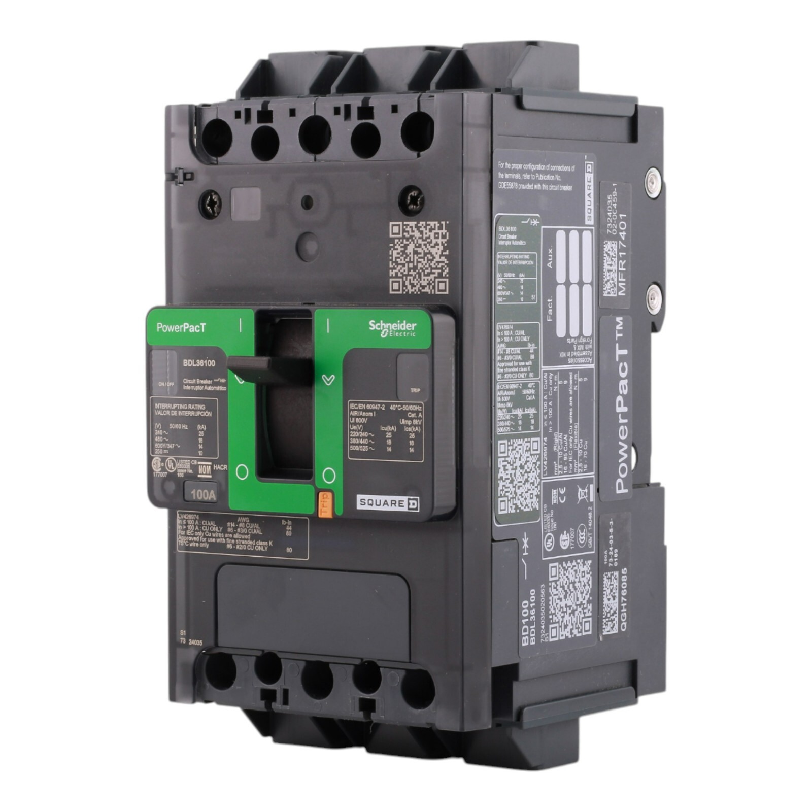 NEW Square D BDL36100 3 Pole 100 Amp 600v I-Line Powerpact Circuit Breaker