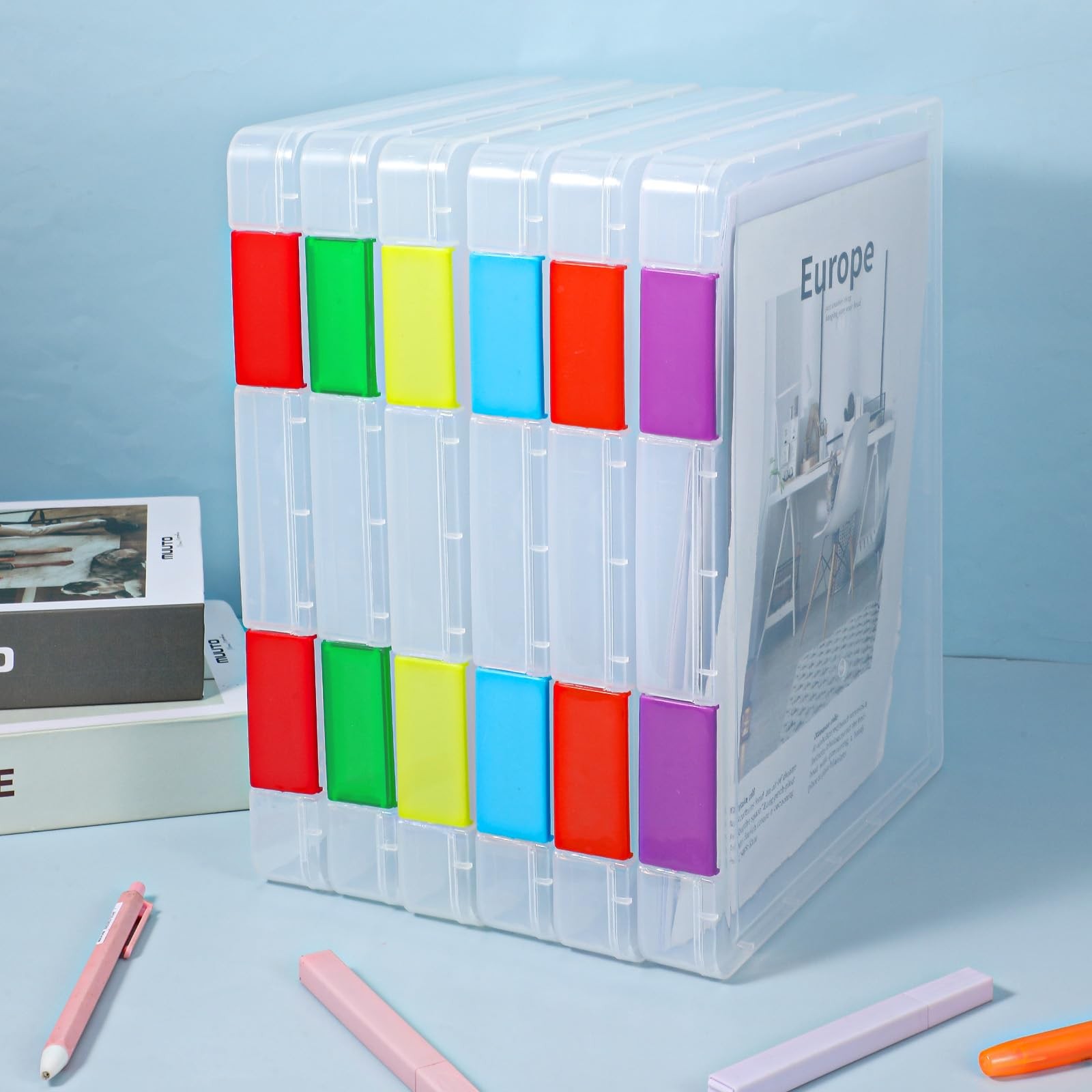 zisiueel 6 Pcs Clear A4 File Box Document 12.4 x 9.65 x 1.18 inches, clear