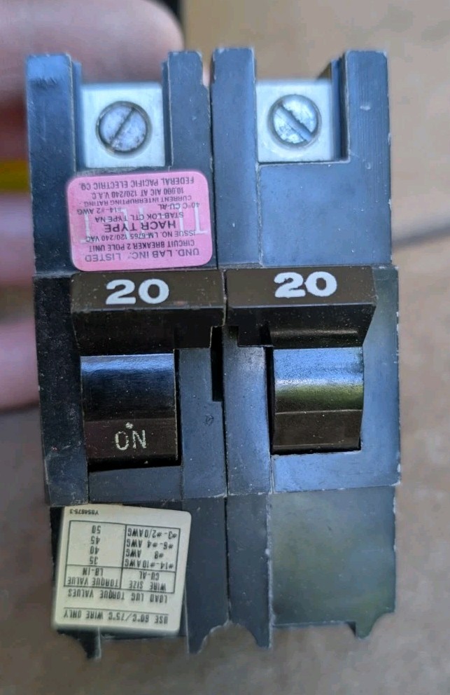 Lot of (5) New Old Stock Federal Pacific Stab-Lok Circuit Breaker 220 20a 2-Pole