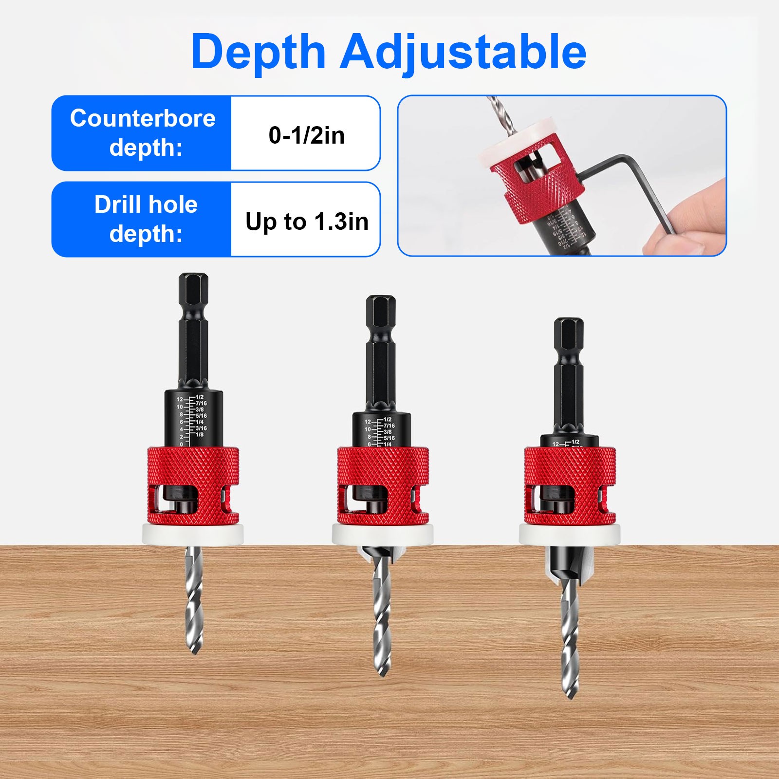 5X1/8-3/16″Countersink Drill Bit Set 82° Woodworking Chamfer Tool 1/4″ Hex Shank