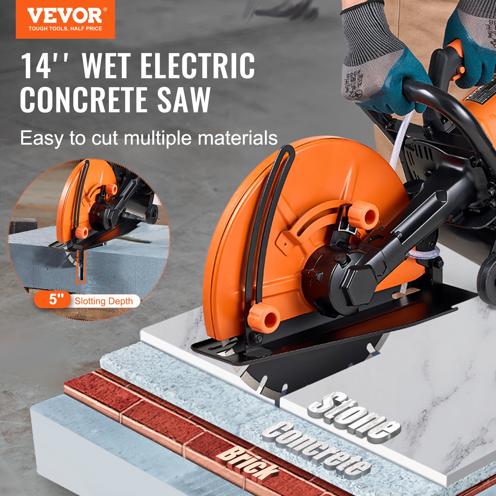VEVOR 14” Electric Concrete Saw Wet/Dry Saw Cutter with Water Pump and Blade