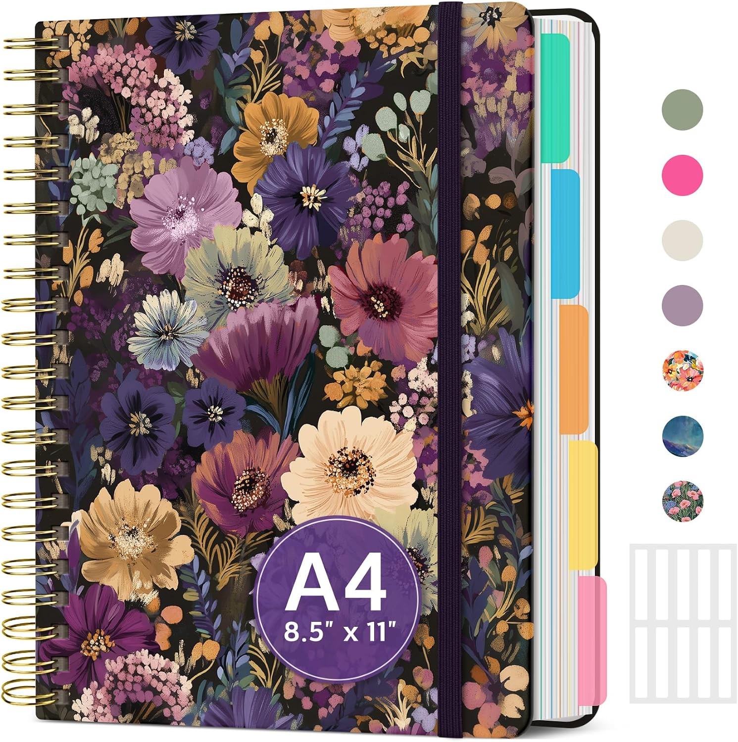 8.5″x11″ Spiral 5 Subject Notebook, Hardcover with Dividers Wildflower