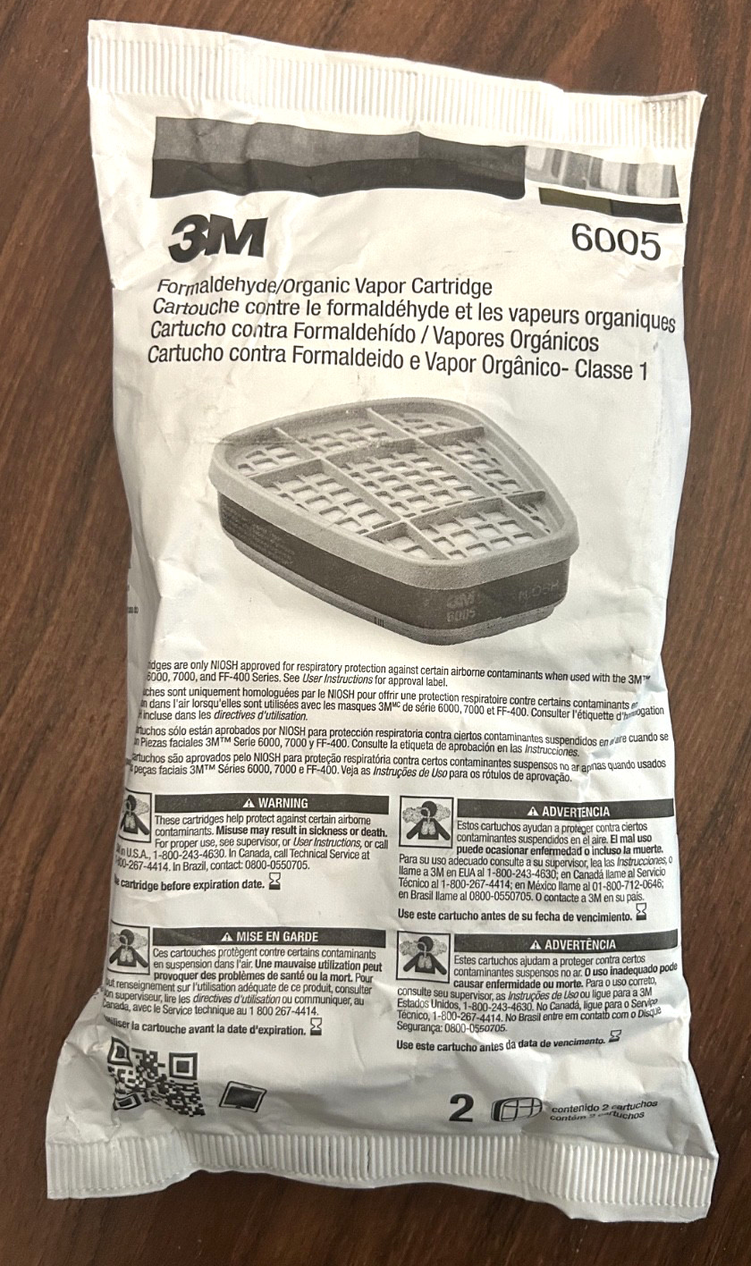 3M Formaldehyde Organic Vapor Cartridge 6005 Respiratory Protection 2 pack
