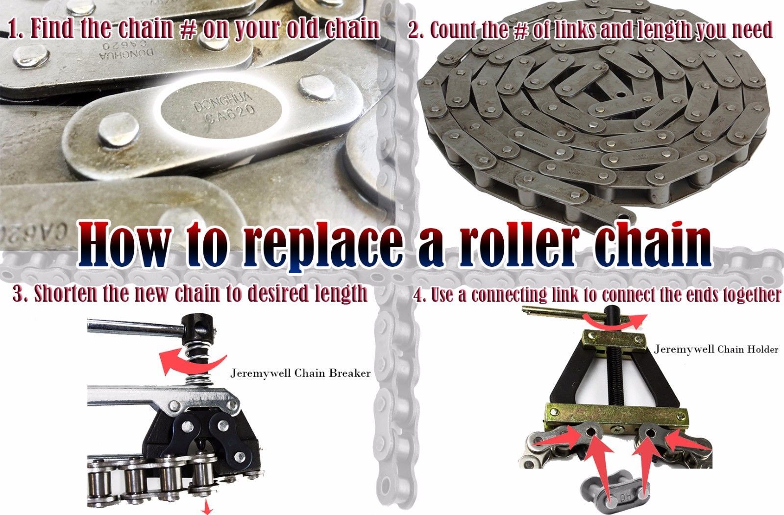 415H Motorized Chain 10FT for 2-Stroke 49cc 60cc 66cc 80cc Motorized Bike