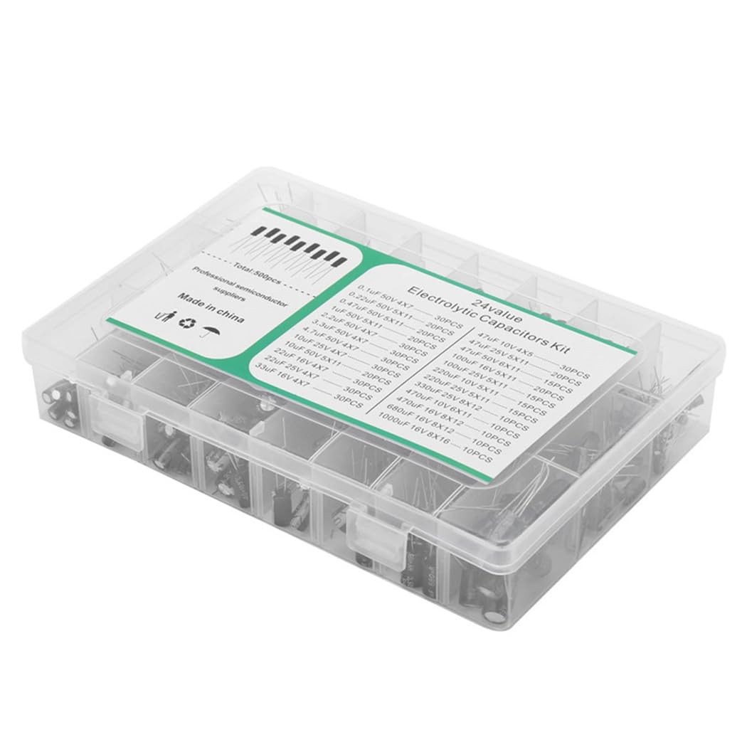 Hiletgo 500Pcs Electrolytic Capacitor Assortment Kit Box 0.1Uf-1000Uf 24 Values