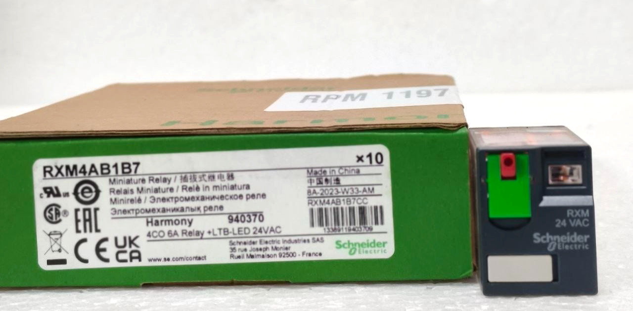 SCHNEIDER ELECTRIC RXM4AB1B7 MINIATURE PLUG-IN RELAY 14-PIN BOX OF 10 PC