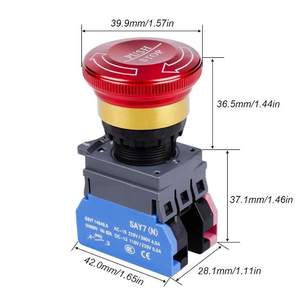 Emergency Stop Button 32A 440V Latching Push Button Switch