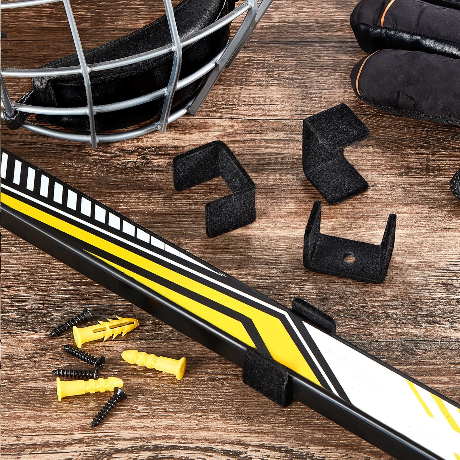 Dunzy 6 Pcs Black Hockey Stick Wall Mount Display Holder Felt