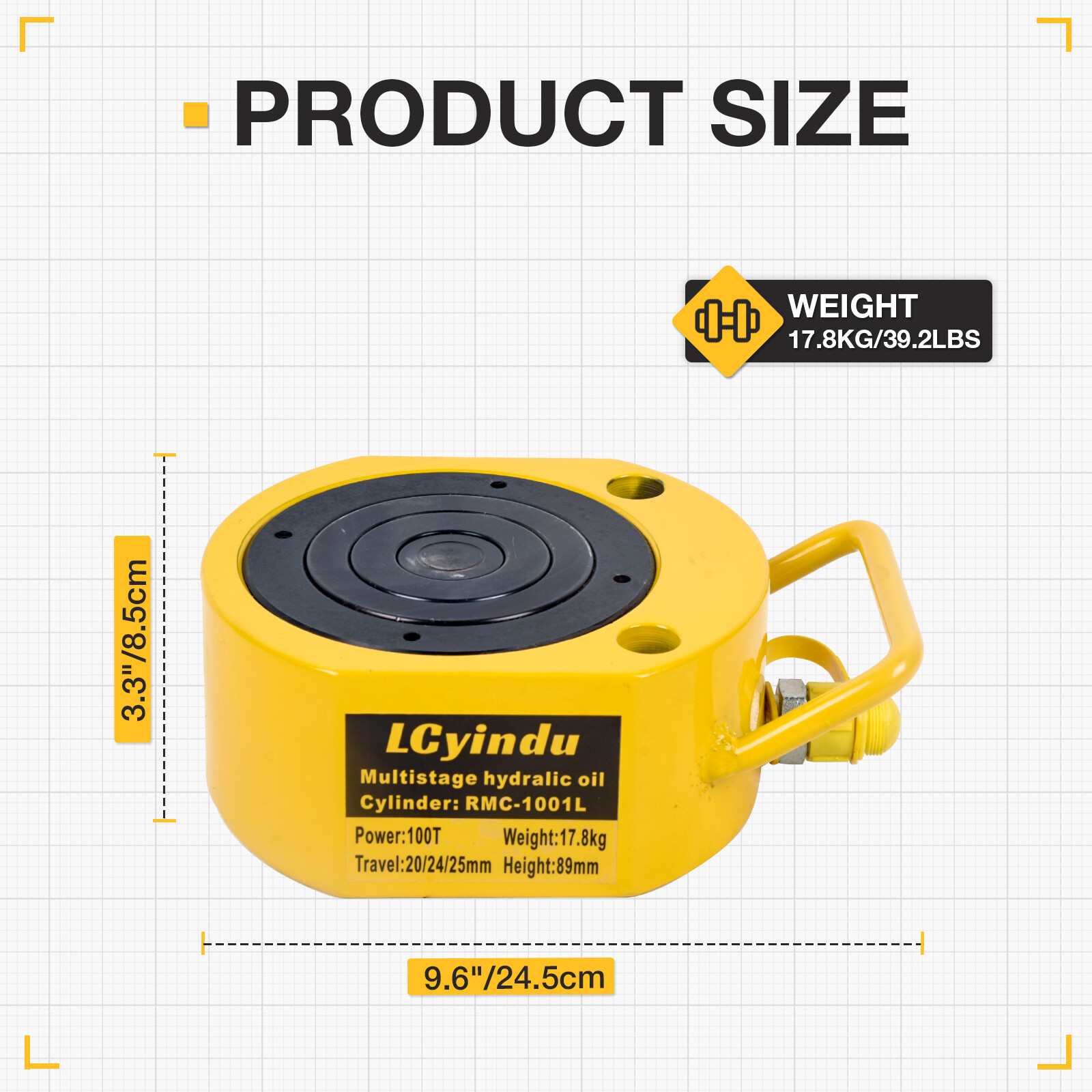 10T-100T Single Acting Multi-Section Hydraulic Jack 0.98″-2.72″ Stroke Portable