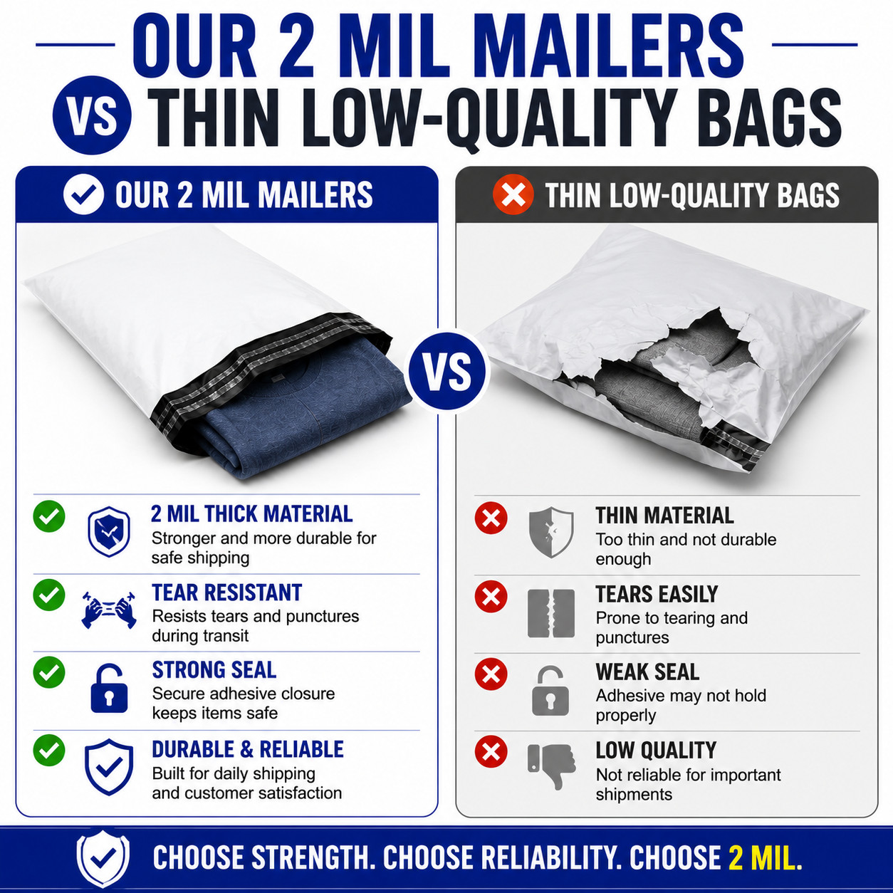 10×13 Poly Mailers 2 Mil White Shipping Bags Self Seal Waterproof Bulk Packs