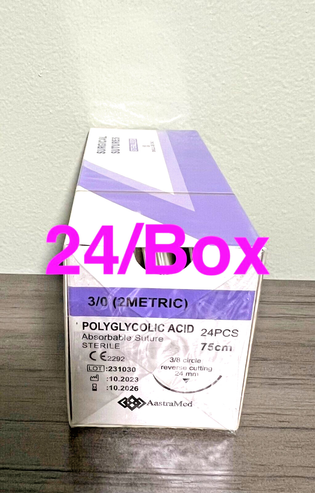 3/0 PGA, 72ct (3 Boxes) Polyglycolic Acid, Veterinary Dental, R-cut 24mm